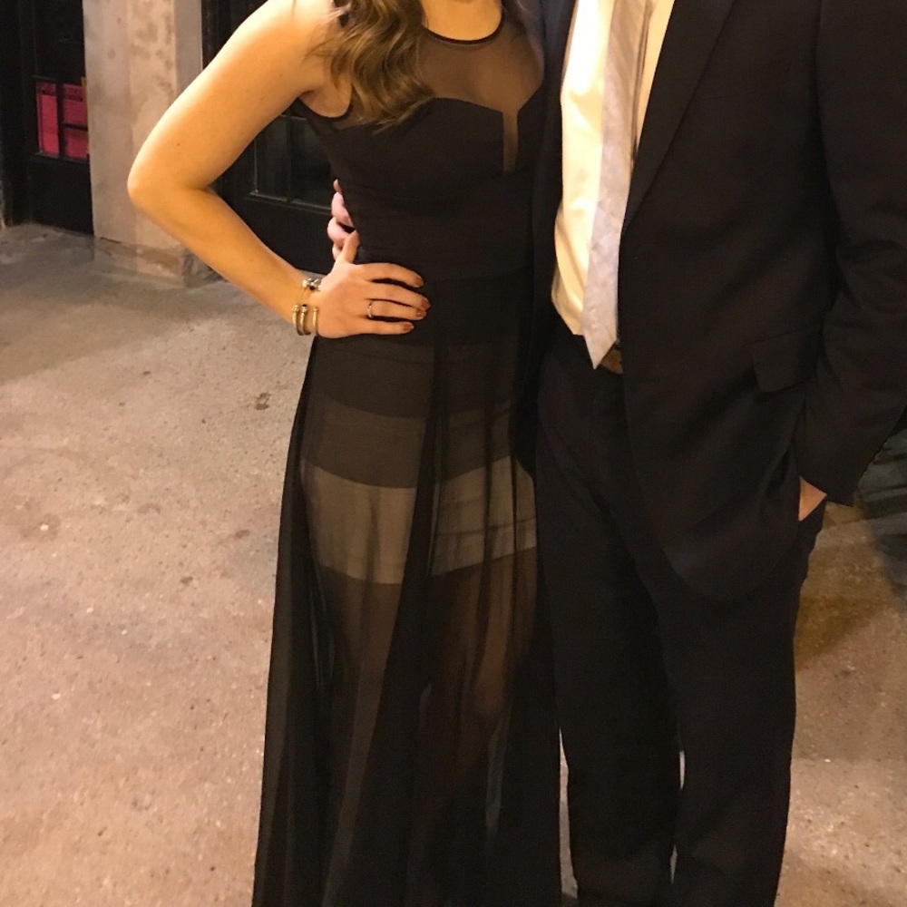 Black BCBG dress with sheer skirt